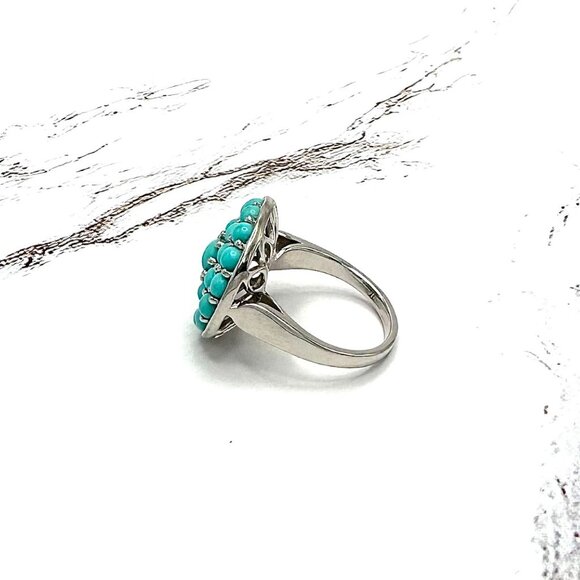 Round Blue Sleeping Beauty Turquoise 925 Sterling Silver Cocktail Ring Size 6 - Picture 7 of 7